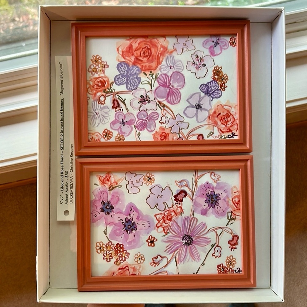 Floral Art Prints in Orange Frames